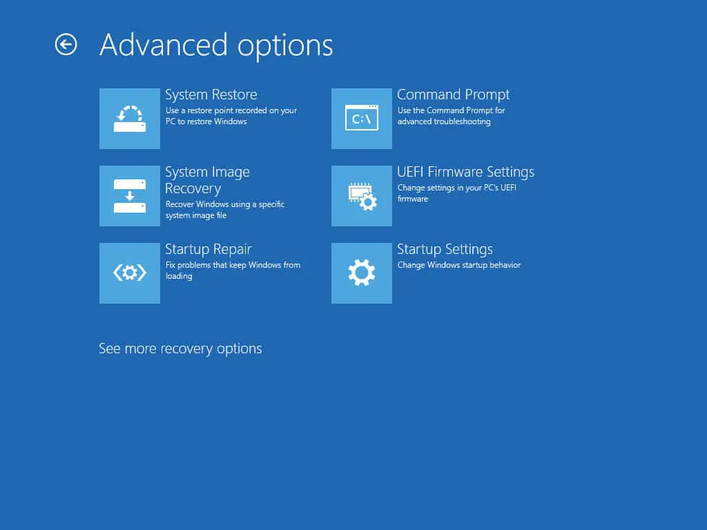 windows 10 advanced recovery options screen