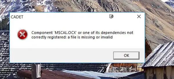 mscal.ocx missing or not registered