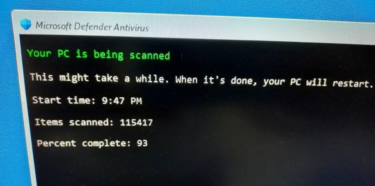defender completes scan at 93%