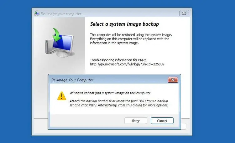 system image recovery in windows 11 or 10 - screenshots - windows re