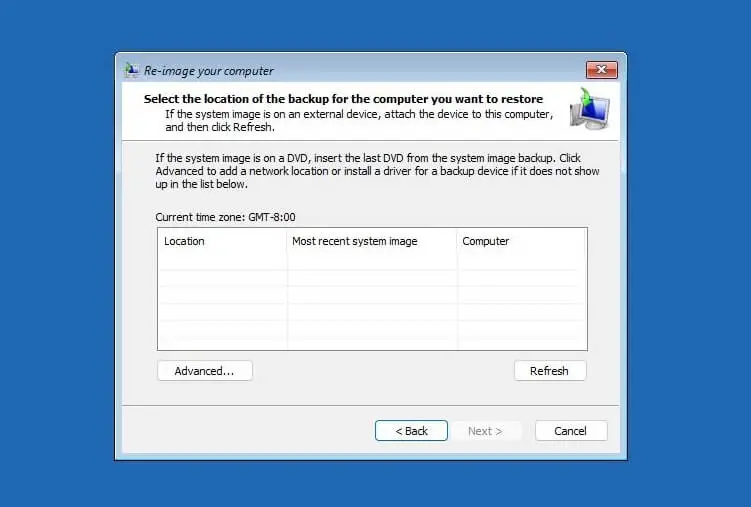 system image recovery in windows 11 or 10 - screenshots - windows re