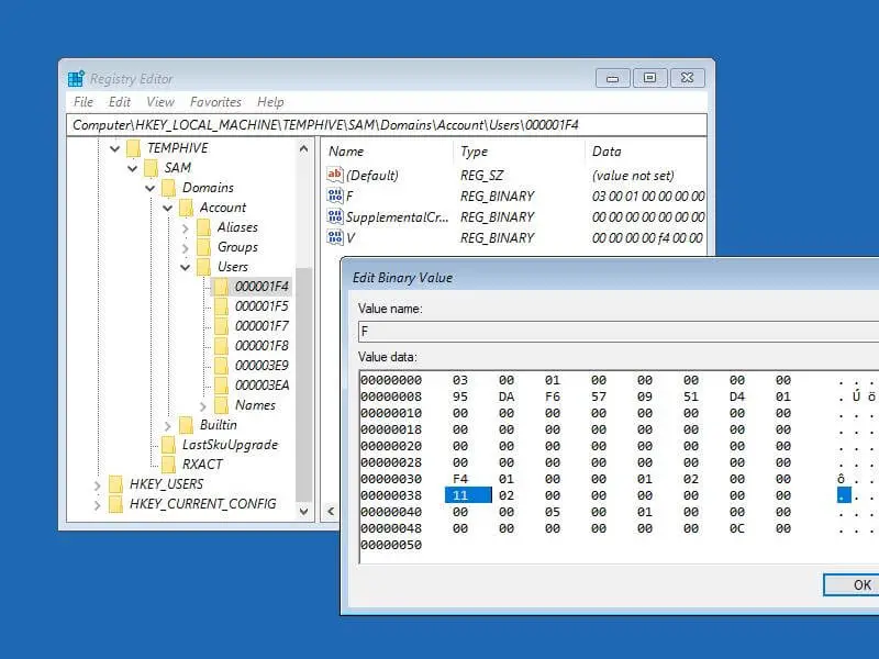 windows recovery options load hive SAM administrator