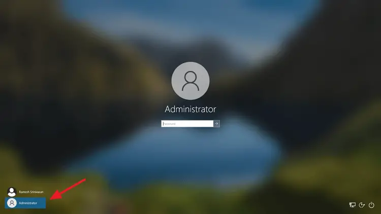 built-in administrator sign-in screen activated