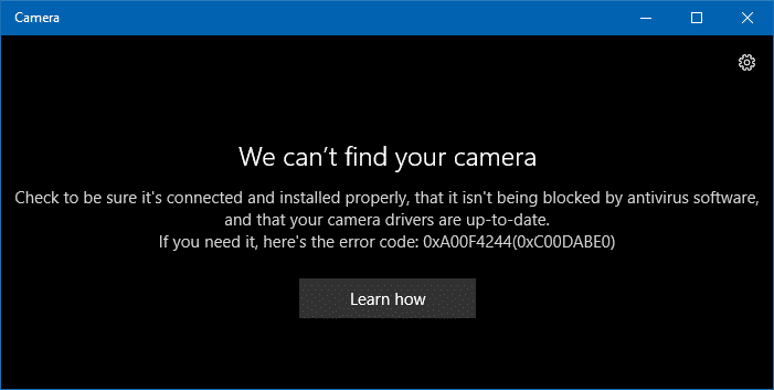 0xC00DABE0 0xa00f4244 cannot find camera