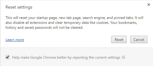 completely reset chrome