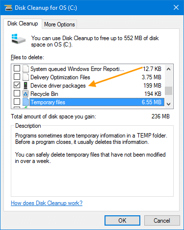 delete old driver package disk cleanup