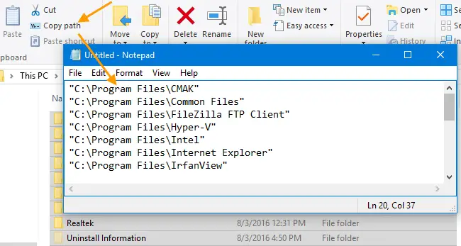 copy as path without quotes and in URI format