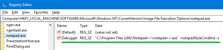 notepad plus replace debugger notepad.exe