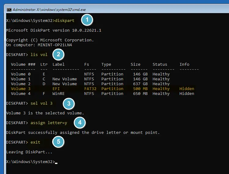 diskpart - rebuild efi boot and bcd