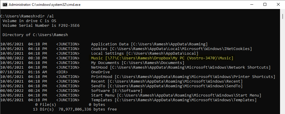 dropbox - shell folder junction point remove