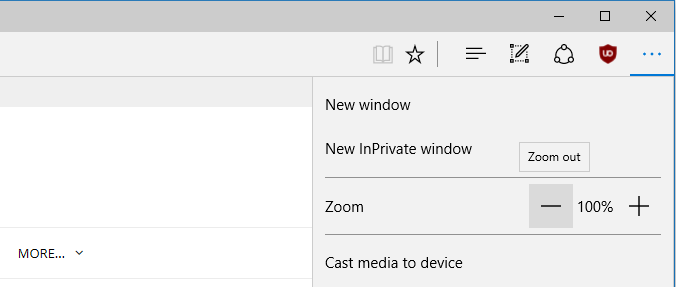 disable zoom or reset zoom level in edge