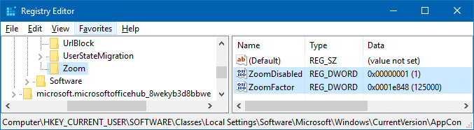 disable zoom or reset zoom level in edge