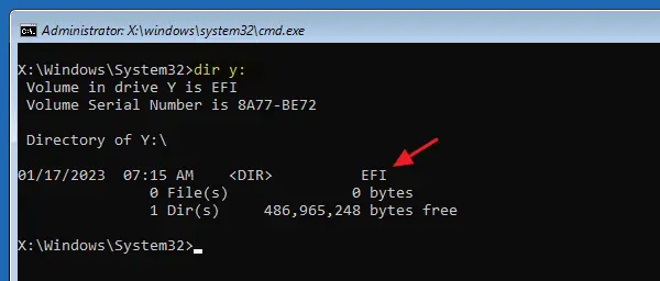 efi partition DIR command