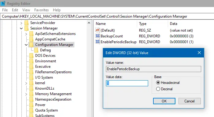 enableperiodicbackup regback - completely backup registry