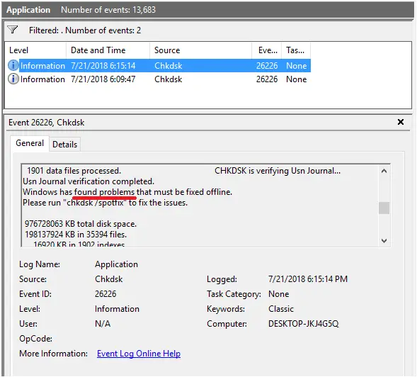 error checking - application event log error