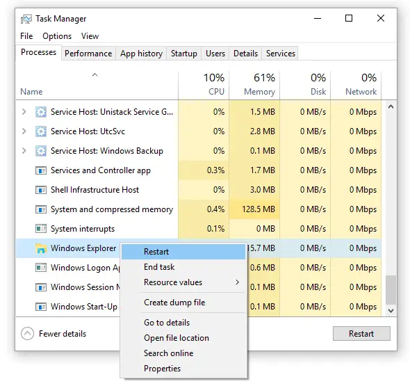 cleanly restart explorer via task manager