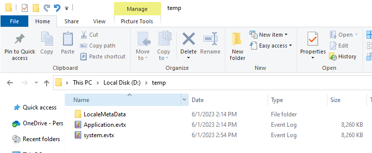 export event logs evtx - locale metadata