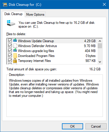 free up disk space in windows 10