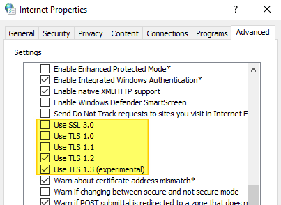 store app tls settings internet options