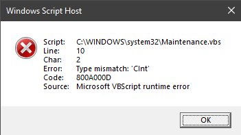 installwinsat maintenance.vbs error