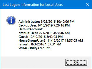 last logon date for all user accounts local computer - vbscript