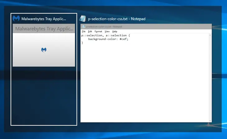 malwarebytes tray app in alt - tab window