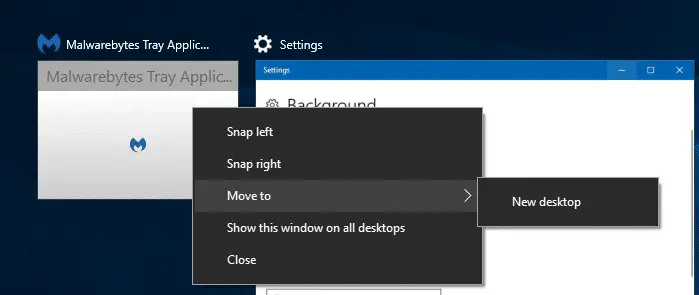 move malwarebytes tray app to new virtual desktop