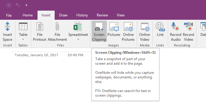 onenote screen clipping shortcut keys