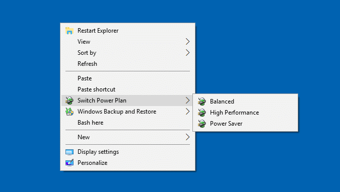 switch power plan right-click menu