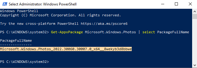 reinstall photos app powershell