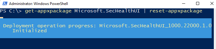 reset security health ui powershell