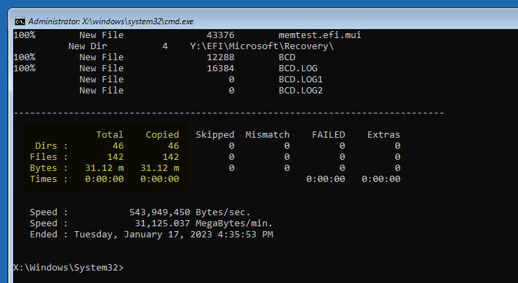 robocopy summary efi backup