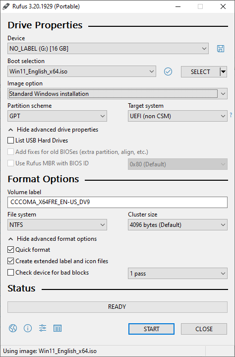 rufus uefi/gpt windows 11 iso to boot disk