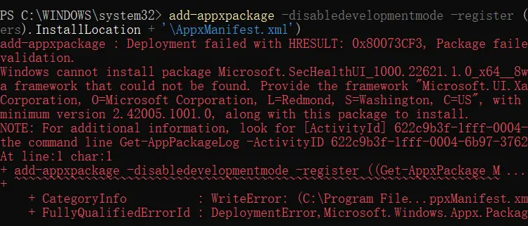 xaml 2.4 framework missing add-appxpackage