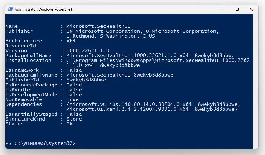 sechealthui reinstall powershell verify