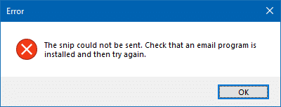 snipping tool send mail error