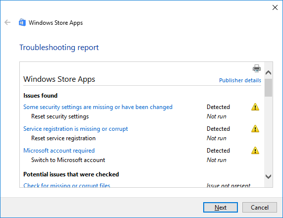 store apps troubleshooter