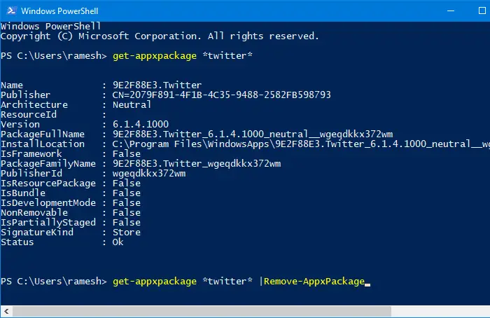 windows 10 store apps uninstall using PowerShell