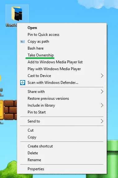 take ownership right-click menu