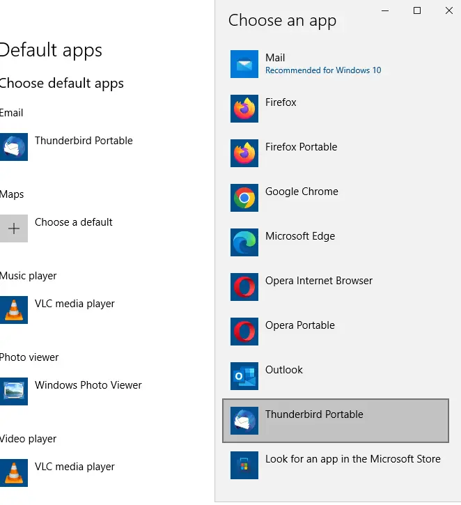 thunderbird portable add to default apps