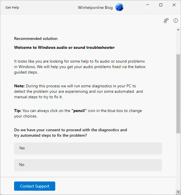 troubleshooter window - get help platform