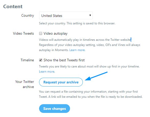 twitter request archive download email