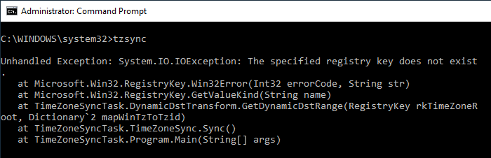 tzsync.exe unhandled exception