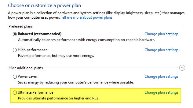 what is ultimate performance power scheme in windows 10