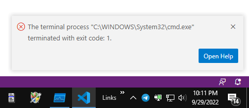 vscode cmd.exe error 1