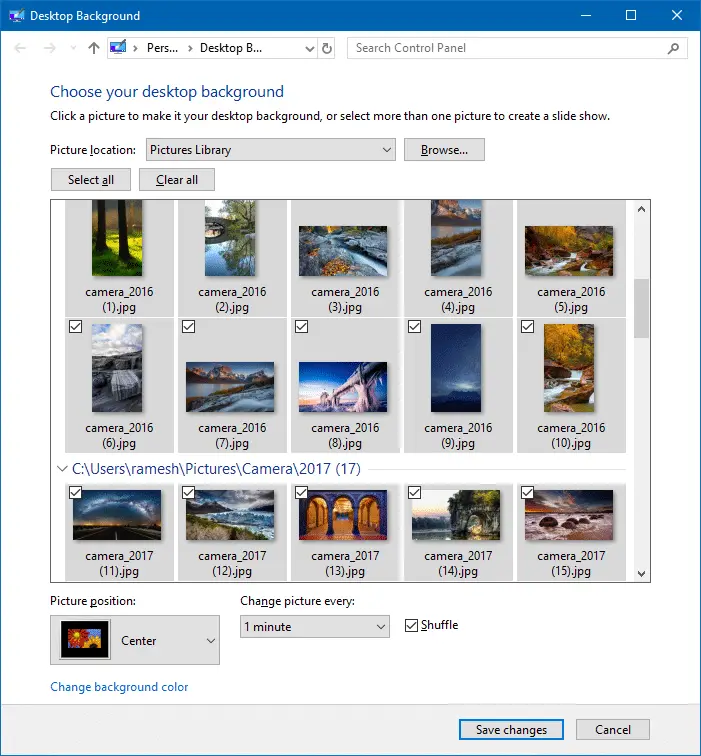 desktop slideshow - set as desktop background - old control panel interface