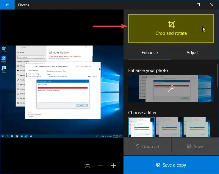 crop images in windows 10 photos app