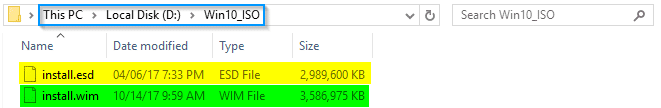 install.esd and install.wim file sizes compression