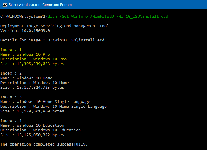 dism wimfile esd info index