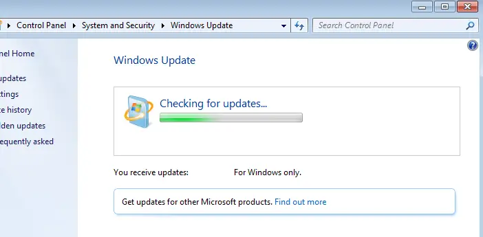 windows 7 hangs check for updates